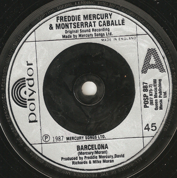Freddie Mercury & Montserrat Caballé : Barcelona (7", Single)
