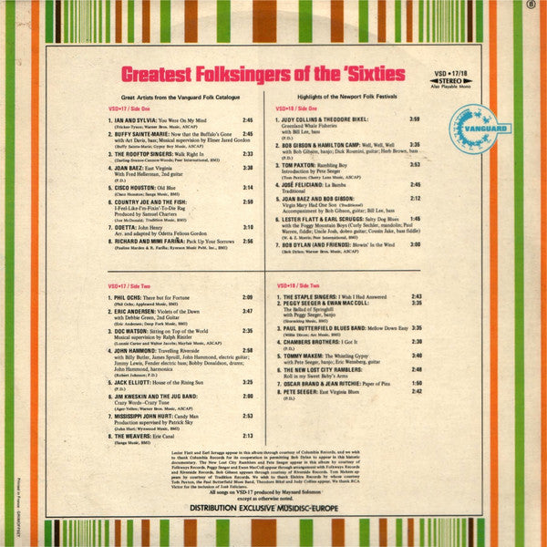 Various : Greatest Folksingers Of The 'Sixties (2xLP, Comp)