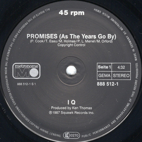 IQ (7) : Promises (As The Years Go By) (12", Maxi)