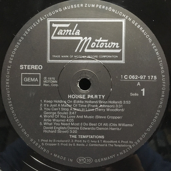 The Temptations : House Party (LP, Album)