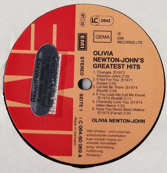 Olivia Newton-John : Olivia Newton-John's Greatest Hits (LP, Comp, Gat)