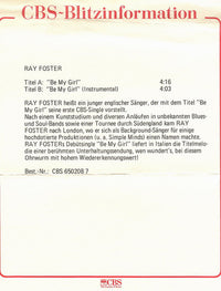 Ray Foster : Be My Girl (7", Single)