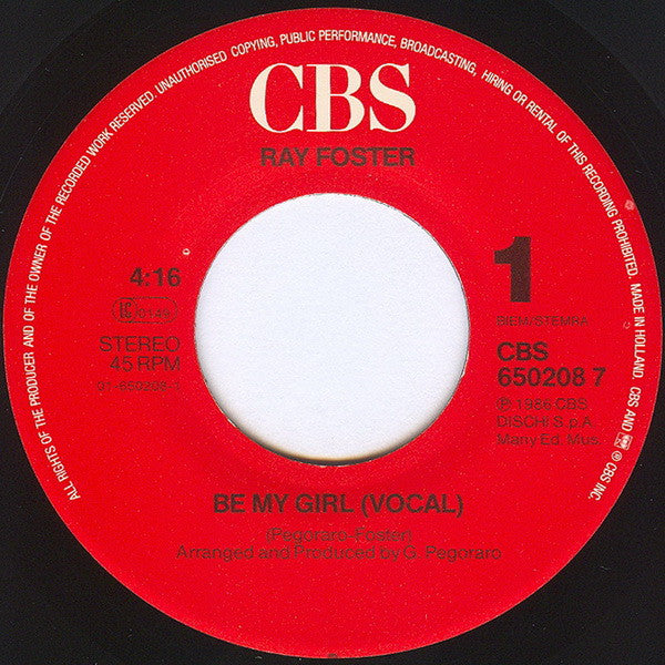 Ray Foster : Be My Girl (7", Single)