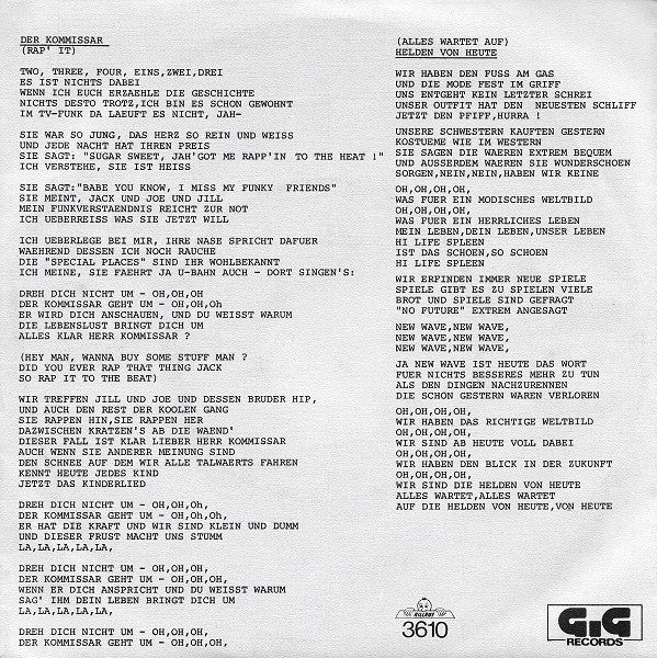 Falco : Der Kommissar / Helden Von Heute (7", Single)