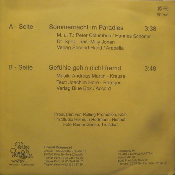 Frank Morell (2) : Sommernacht Im Paradies (7", Single)