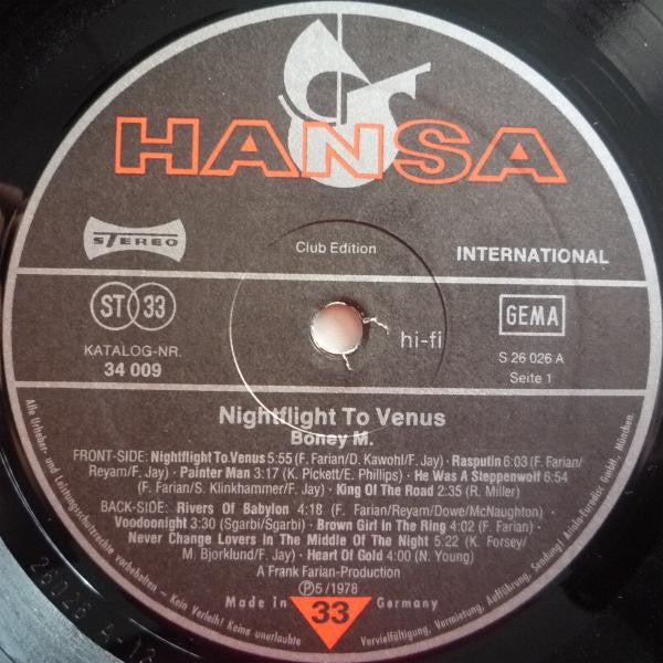 Boney M. : Nightflight To Venus (LP, Album, Club, Fou)