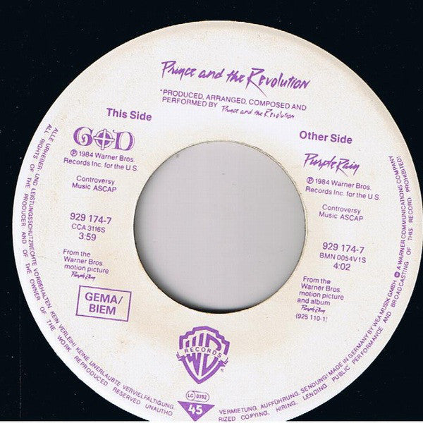 Prince And The Revolution : Purple Rain (7", Single)