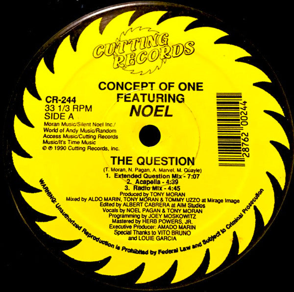 Concept Of One Featuring Noel : The Question (12", Yel)