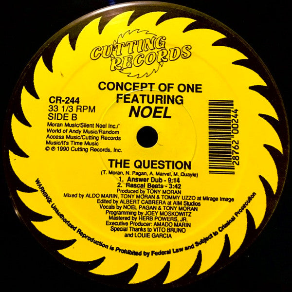 Concept Of One Featuring Noel : The Question (12", Yel)