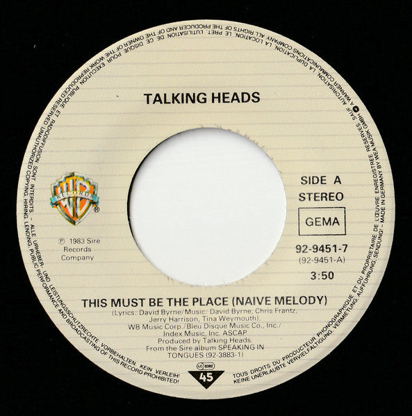 Talking Heads : This Must Be The Place (Naive Melody) (7", Single)