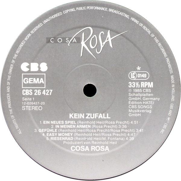 Cosa Rosa : Kein Zufall (LP, Album)