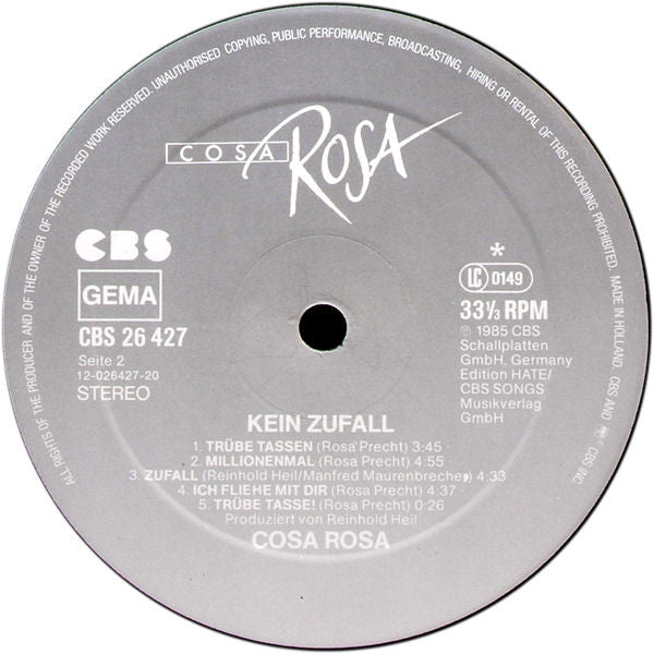 Cosa Rosa : Kein Zufall (LP, Album)