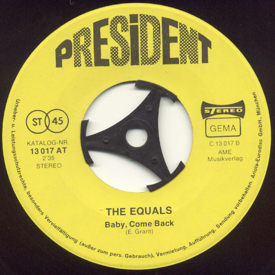 The Equals : I Won't Be There / Baby, Come Back (7", Single)