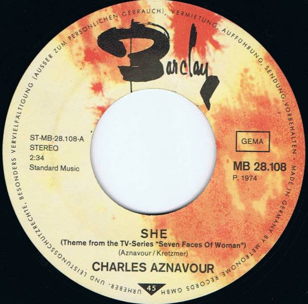 Charles Aznavour : She (7", Single)