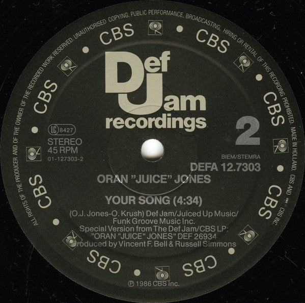 Oran "Juice" Jones* : The Rain (12", Maxi)