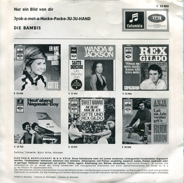 Die Bambis : Nur Ein Bild Von Dir / Jyok-A-Mot-A-Hucke-Packe-Ju-Ju-Hand (7", Single)
