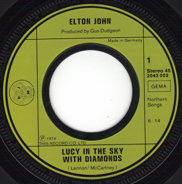 Elton John : Lucy In The Sky With Diamonds / One Day At A Time (7", Single)