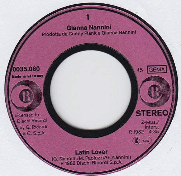 Gianna Nannini : Latin Lover / Fumetto (7", Single)