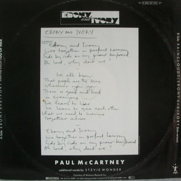 Paul McCartney : Ebony And Ivory (12", Single)