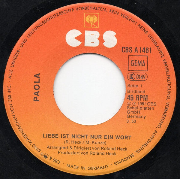 Paola (2) : Liebe Ist Nicht Nur Ein Wort (7", Single)