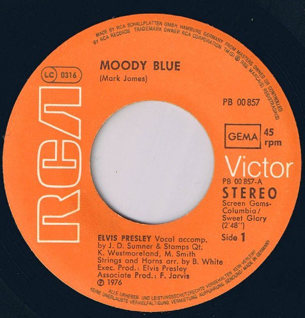 Elvis Presley : Moody Blue (7", Single)