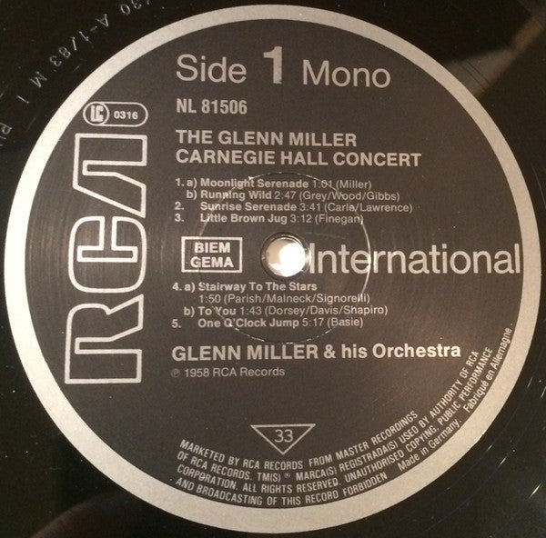 Glenn Miller And His Orchestra : The Glenn Miller Carnegie Hall Concert (LP, Mono, RE)