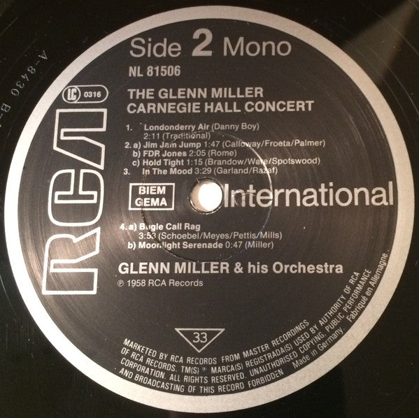 Glenn Miller And His Orchestra : The Glenn Miller Carnegie Hall Concert (LP, Mono, RE)