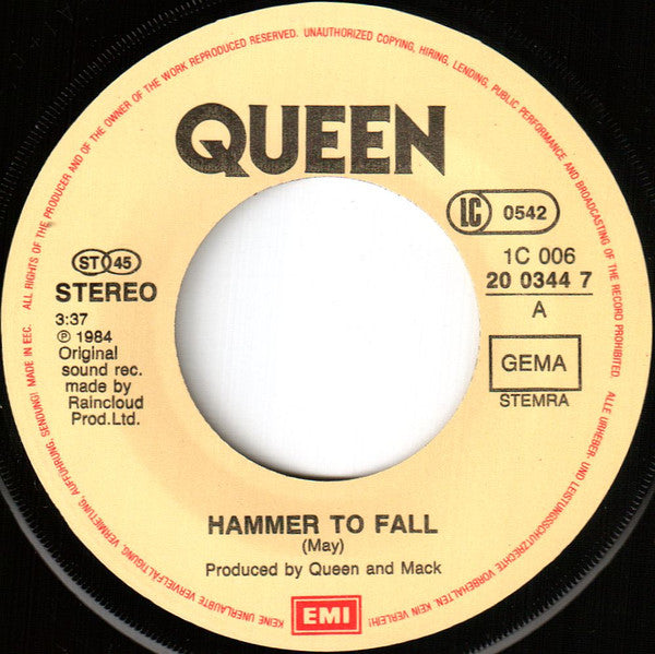 Queen : Hammer To Fall (7", Single)