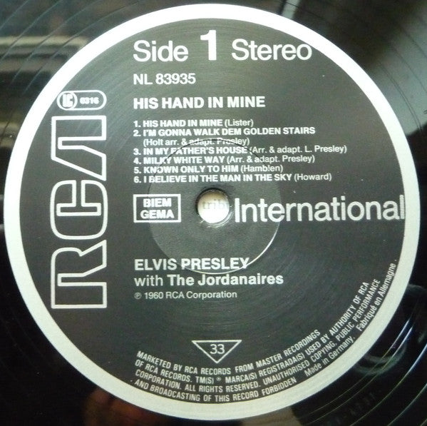 Elvis Presley : His Hand In Mine (LP, Album, RE)