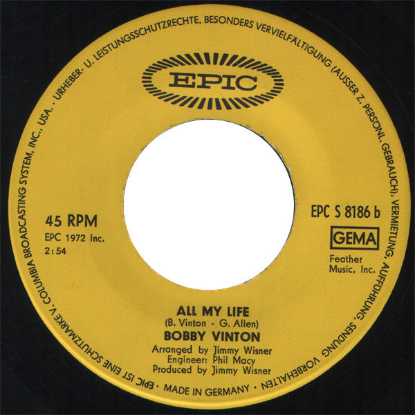 Bobby Vinton : Sealed With A Kiss / All My Life (7", Single)