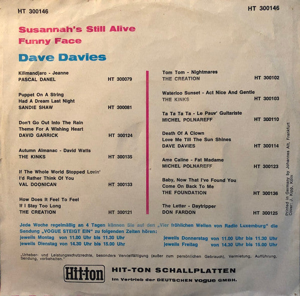 Dave Davies : Susannah's Still Alive (7", Single)