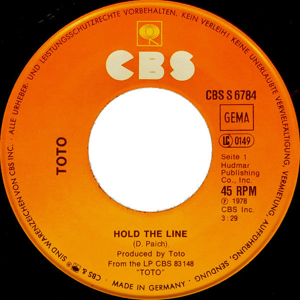 Toto : Hold The Line (7", Single)