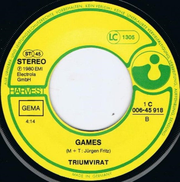 Triumvirat : Party Life / Games (7", Single)