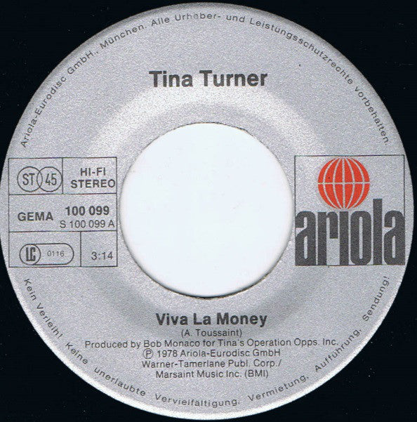 Tina Turner : Viva La Money (7", Single)