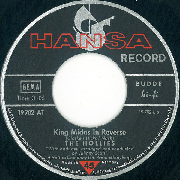 The Hollies : King Midas In Reverse (7", Single, Mono)