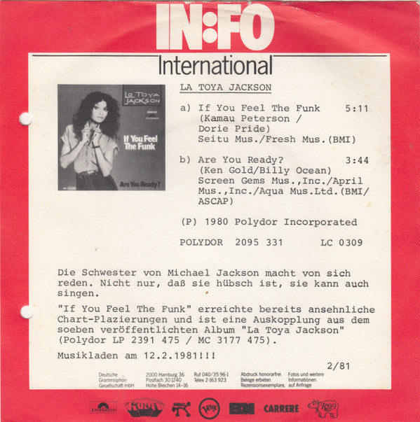 La Toya Jackson : If You Feel The Funk (7", Single)