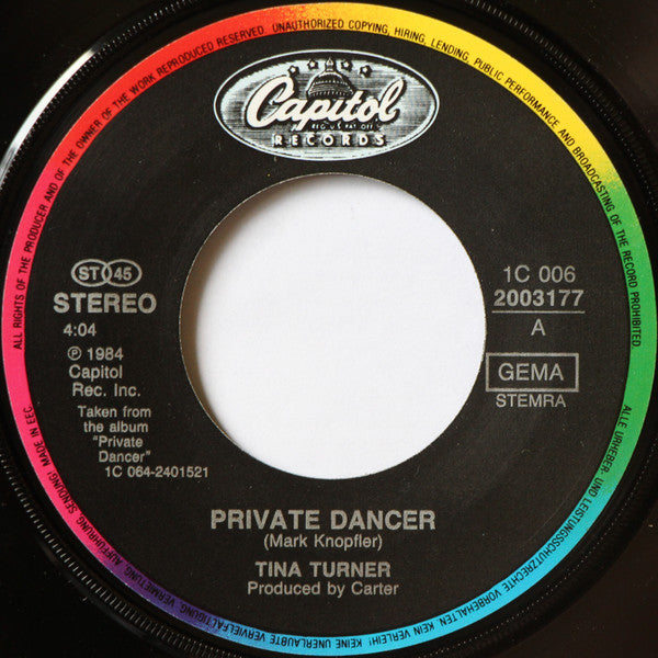 Tina Turner : Private Dancer (7", Single)