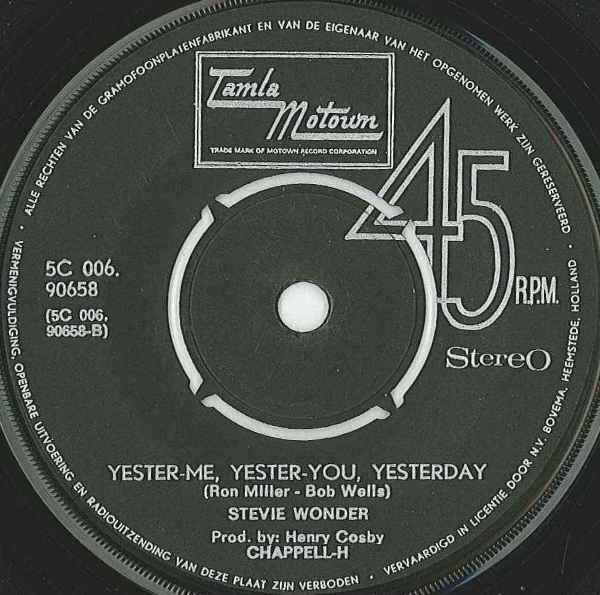 Stevie Wonder : Yester-Me, Yester-You, Yesterday (7", Single)