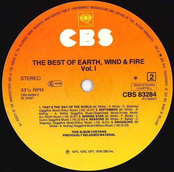 Earth, Wind & Fire : The Best Of Earth Wind & Fire Vol. I (LP, Album, Comp, Gat)
