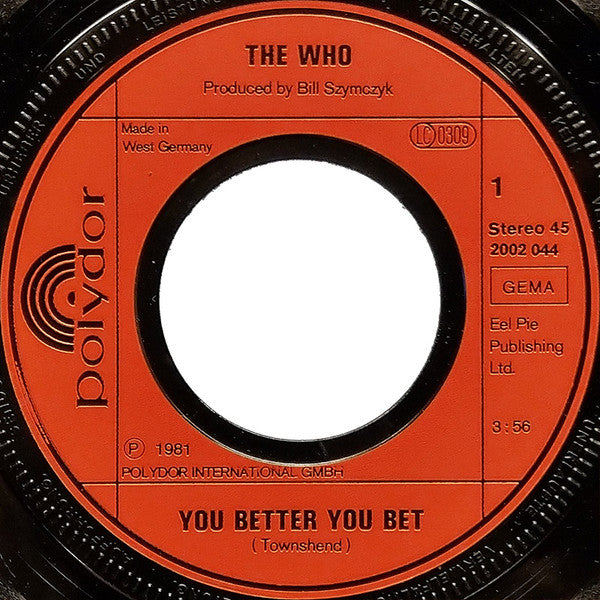 The Who : You Better You Bet (7", Single)