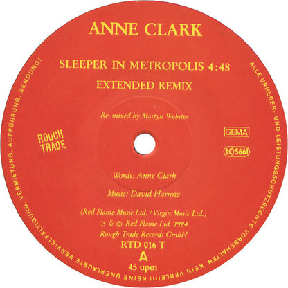 Anne Clark : Sleeper In Metropolis (Extended Remix) (12", Maxi)