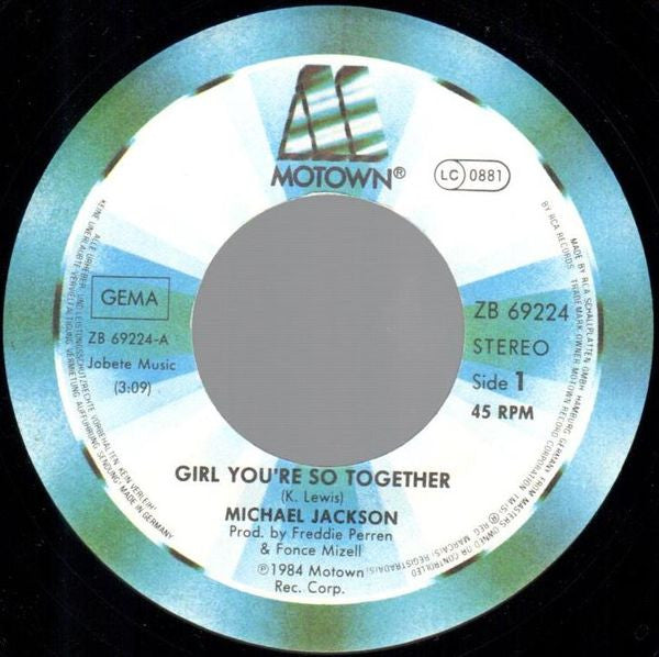 Michael Jackson : Girl You're So Together (7", Single)