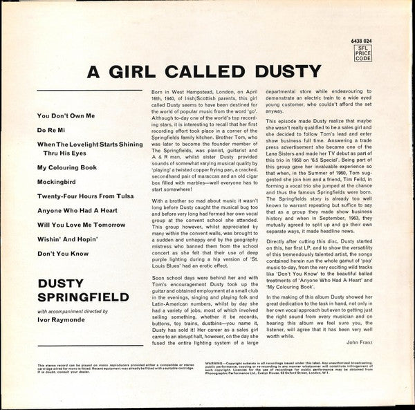 Dusty Springfield : A Girl Called Dusty (LP, Album, RE)