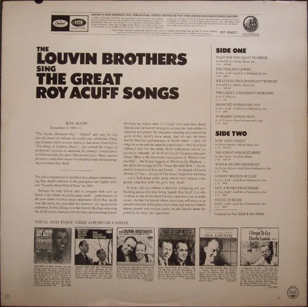 The Louvin Brothers : The Great Roy Acuff Songs (LP, Scr)