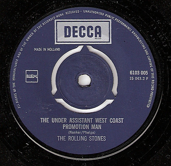 The Rolling Stones : (I Can't Get No) Satisfaction / The Under Assistant West Coast Promotion Man (7", Single, RE, Kno)