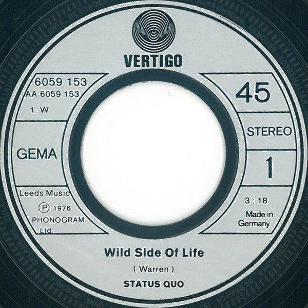 Status Quo : Wild Side Of Life (7", Single)