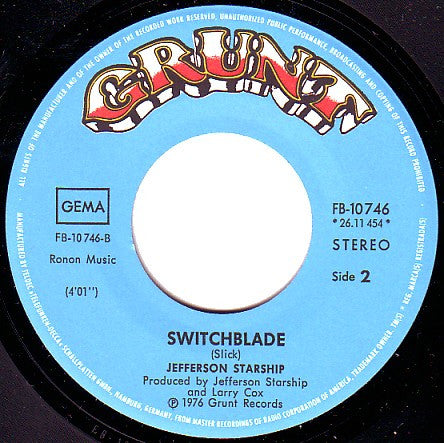 Jefferson Starship : With Your Love / Switchblade (7", Single)