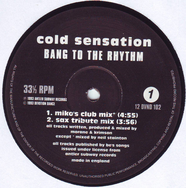 Cold Sensation : Bang To The Rhythm (12")