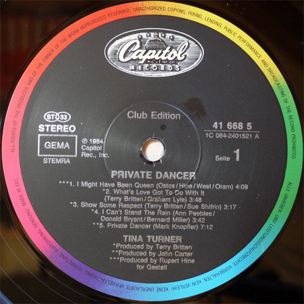 Tina Turner : Private Dancer (LP, Album, Club)