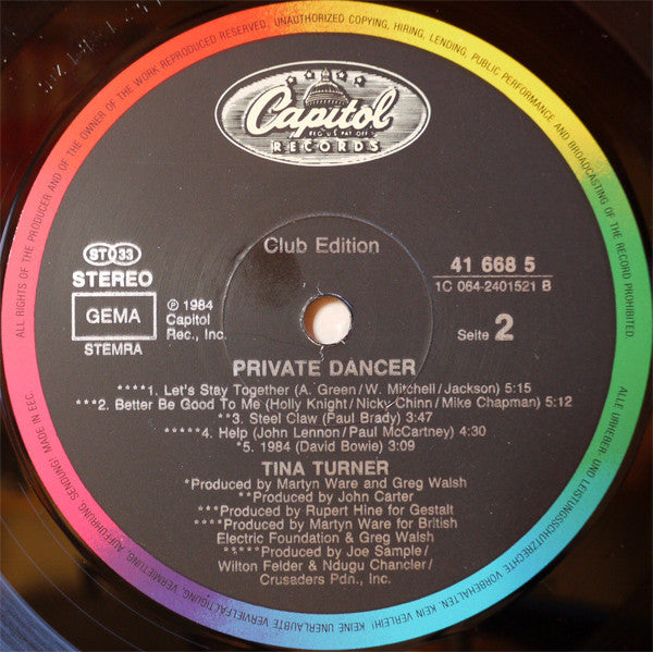 Tina Turner : Private Dancer (LP, Album, Club)